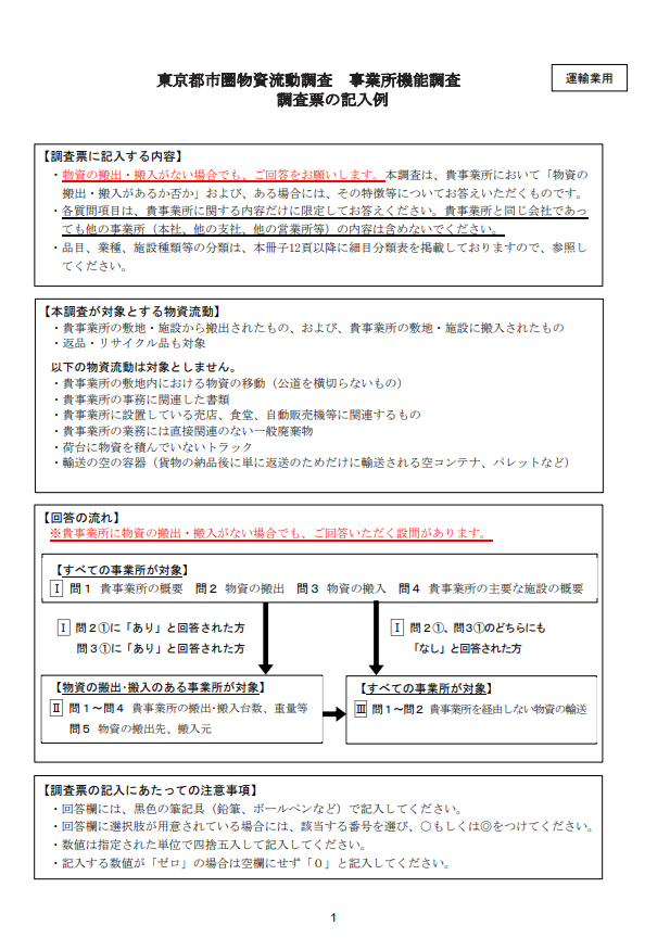 事業所機能調査 記入の手引き(運輸業)
