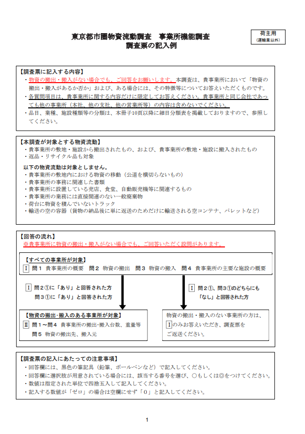 事業所機能調査 記入の手引き(荷主)